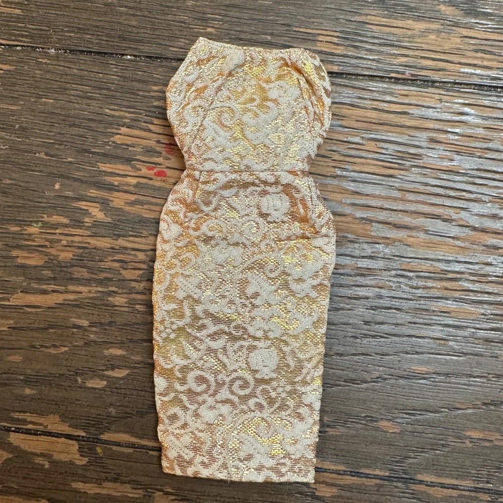 Vintage 1960s Barbie Evening Splendor Brocade Bodycon Dress Gold